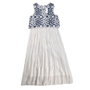 Kings Road White Navy Floral Knit Maxi Dress XL Sleeveless Cotton NWT